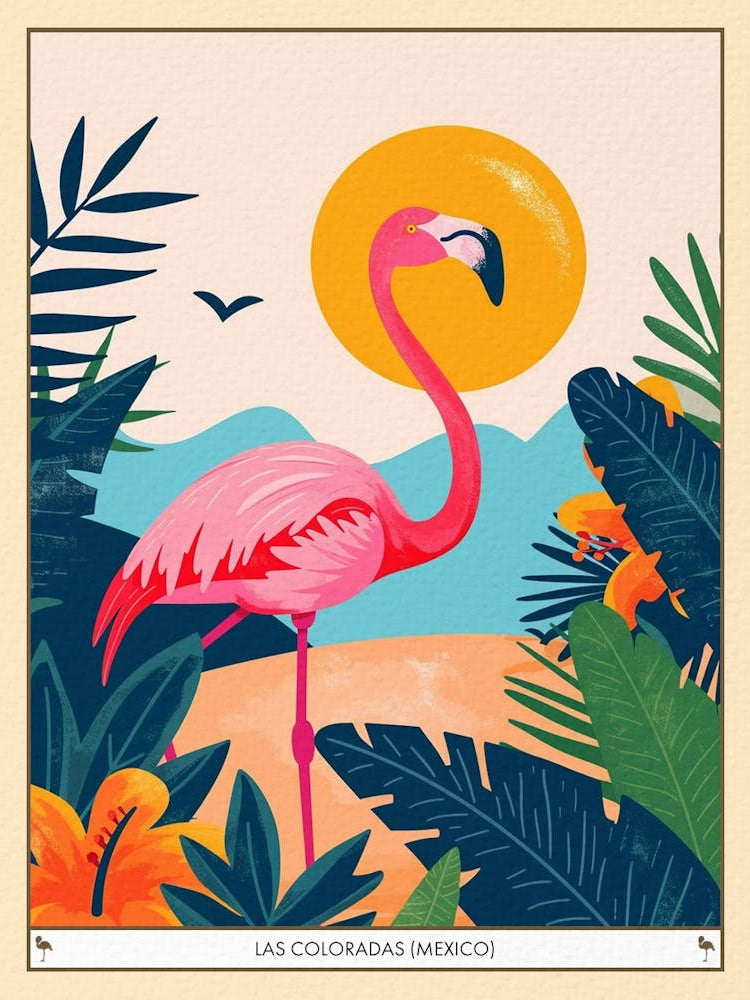 Greater Flamingo Las Coloradas Mexico Tropical Illustration 2 Poster