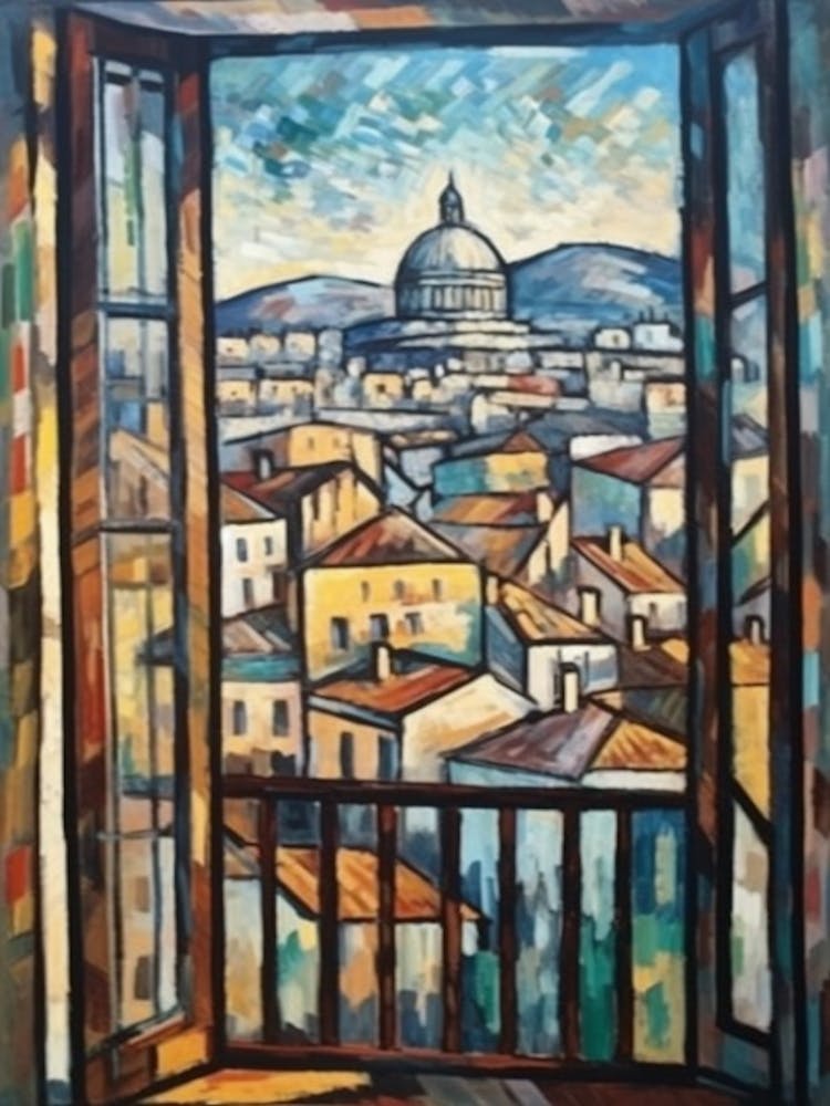 Window View Of Budapest Hungary In The Style Of Cubism 3