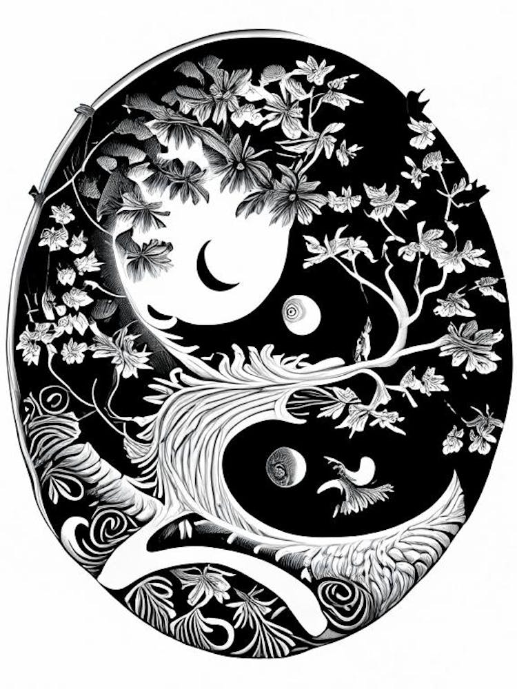 Black And White Yin and Yang 1, Linocut