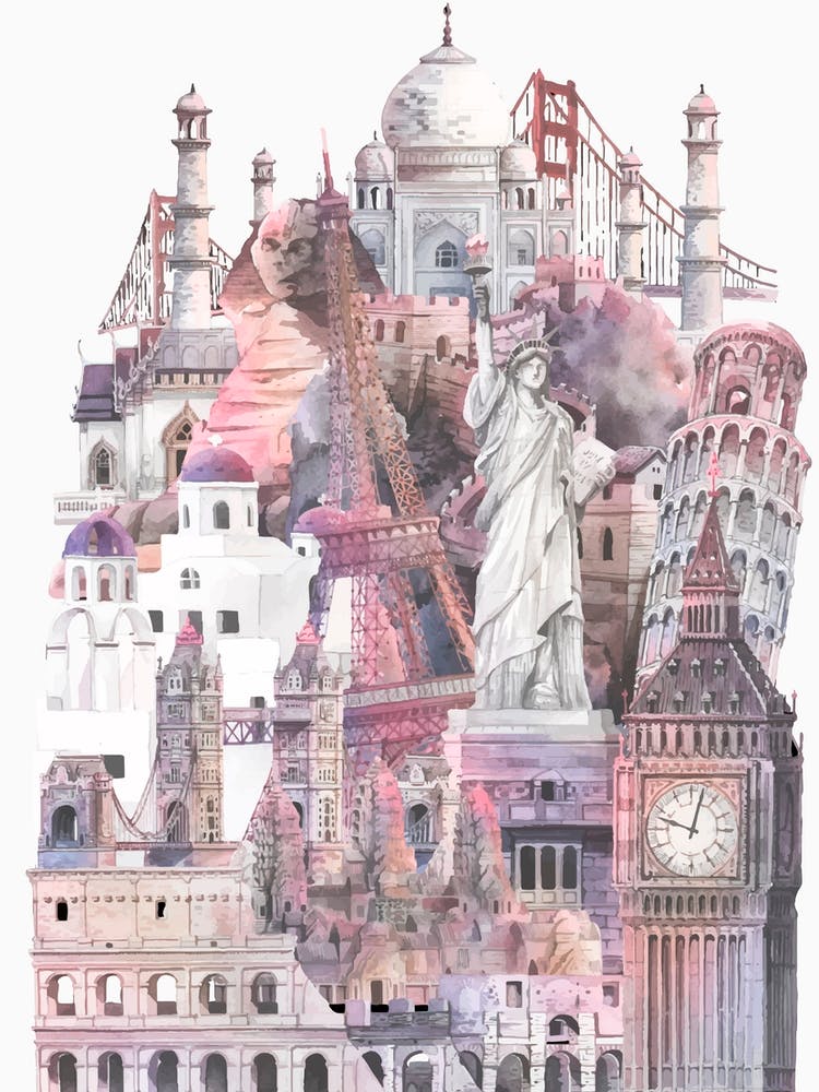 Iconic Architecture Landmarks Watercolor