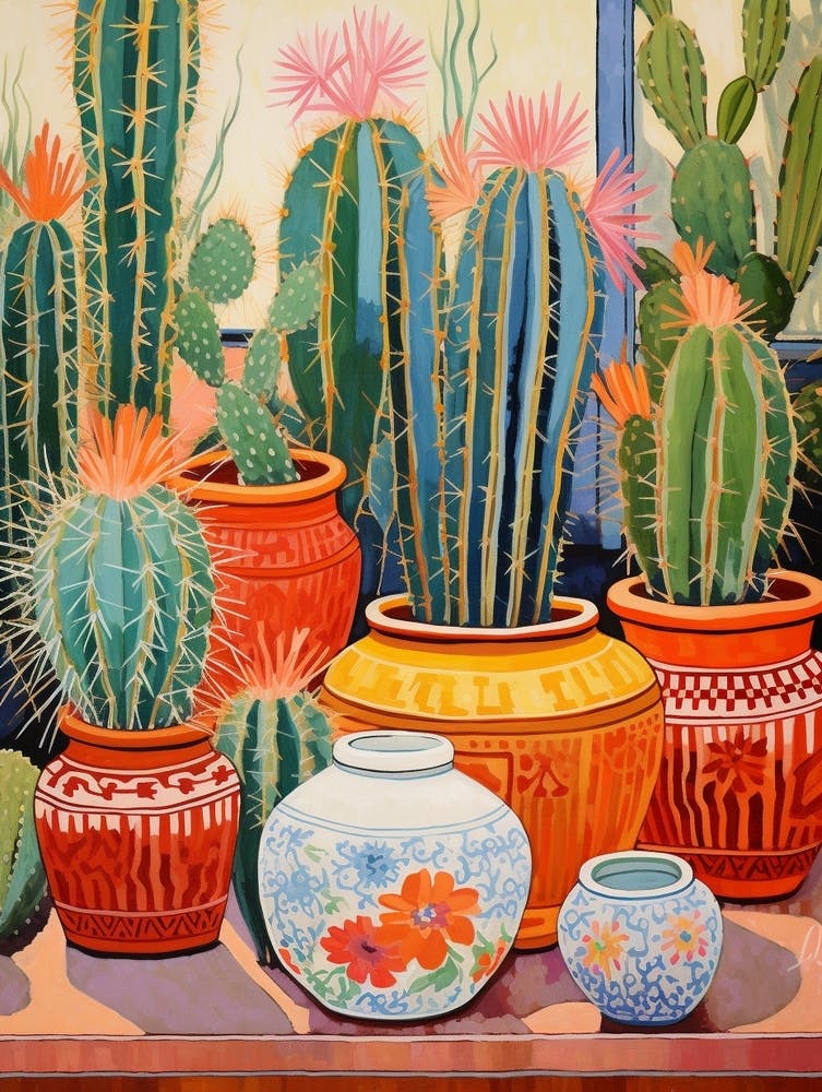 Cactus Painting Maximalist Still Life Barrel Cactus 2