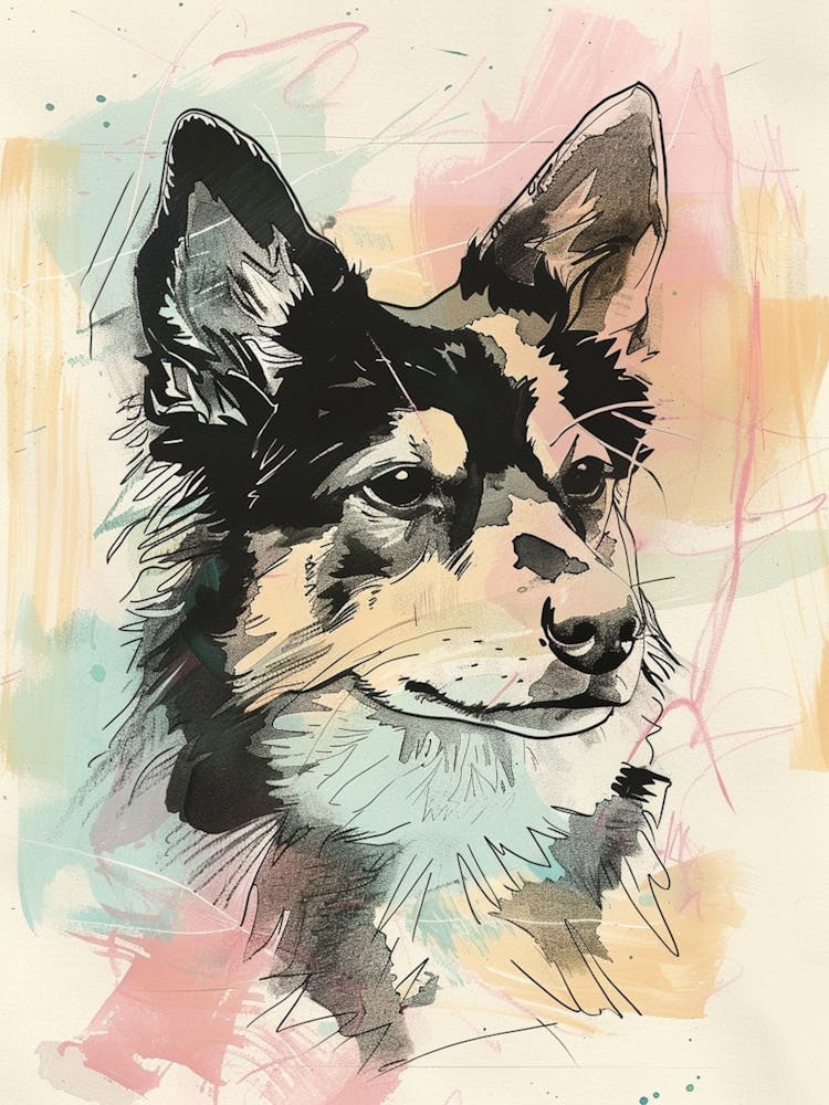 Colourful Finnish Lapphund Dog Line Illustration 2