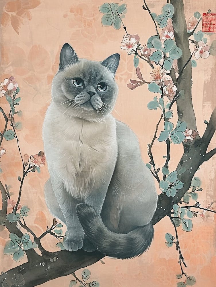 British Shorthair Japanese Illustration 3