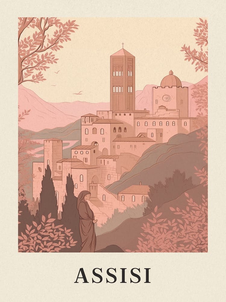 Assisi Vintage Pink Italy Poster