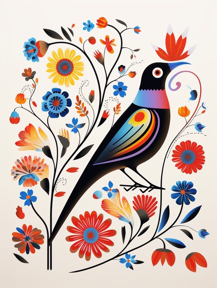 Scandinavian Bird Illustration Blackbird 4