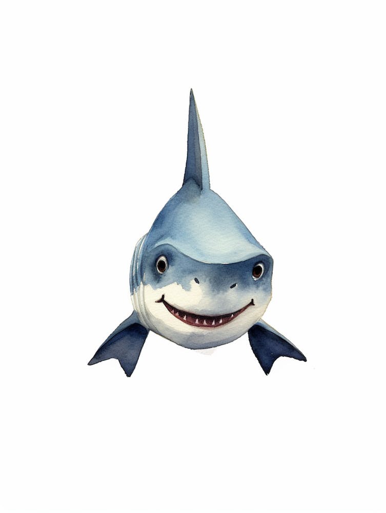 Cartoon Watercolour Blacktip Shark Kids Nursery 3