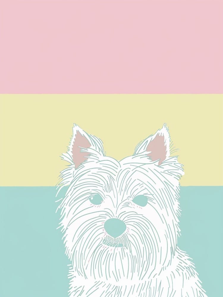 West Highland White Terrier Dog Pastel Line Illustration  2