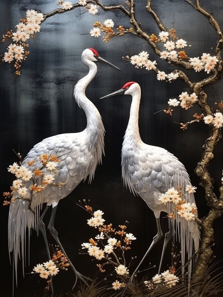 Crane Tsuru Japanese Style Illustration 4