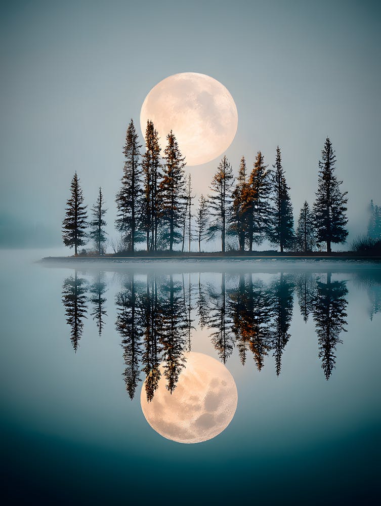 Beautiful Full Moon Over the Lake 3