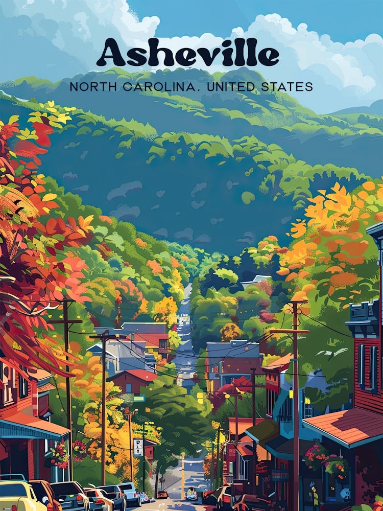 Asheville North Carolina Town Travel Art