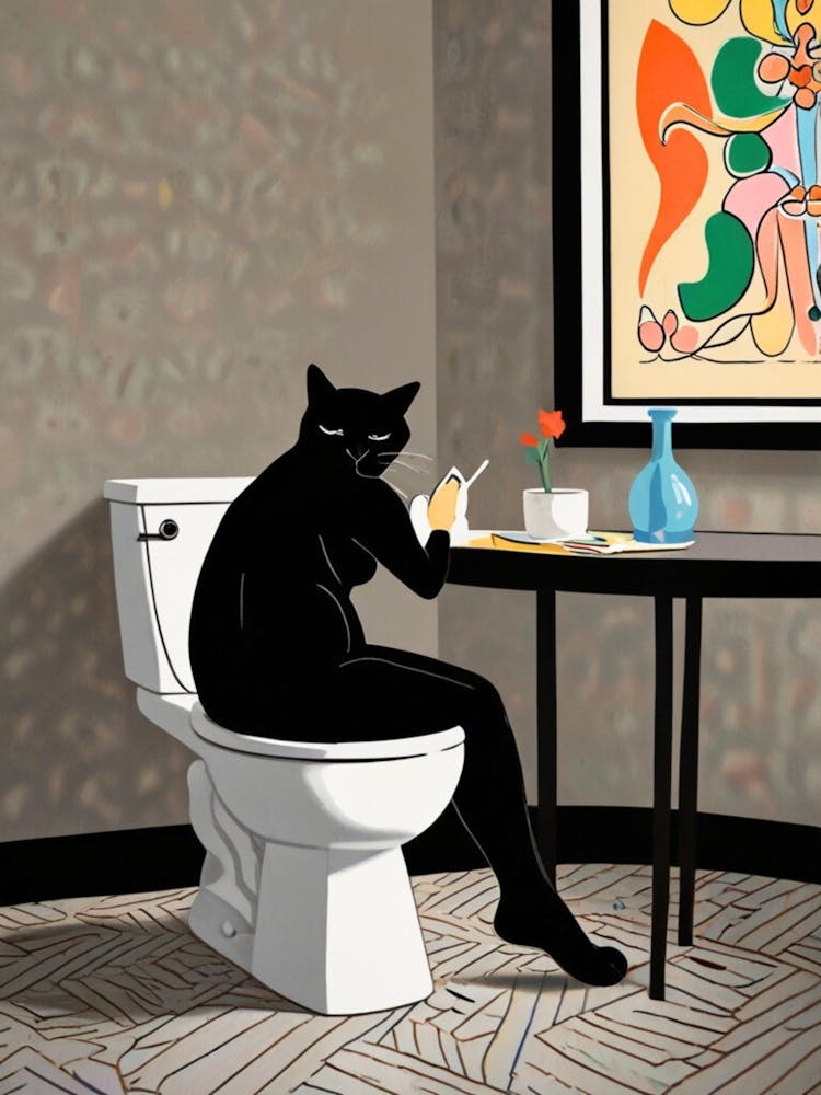 Cat Sitting On Toilet 1