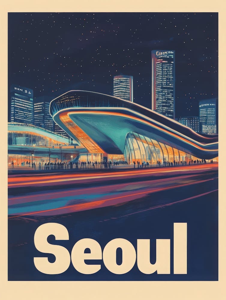 Aihrgdesign A Retro Travel Poster For Seoul Featuring The Fut 628f44e2 6763 45f4 A9d9 Ea609b1481ca 3