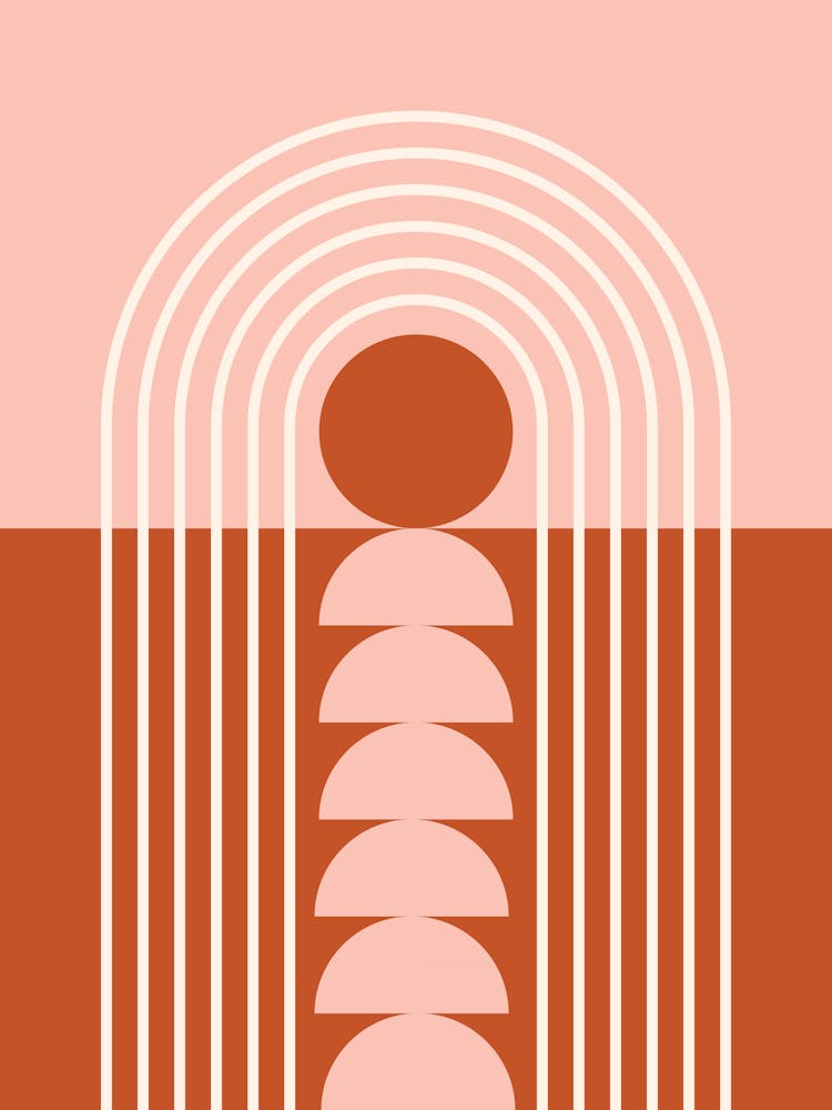 Sunrise Sunset Midcentury Modern Geometric Abstract 5 In Rustic Rust Pink 01