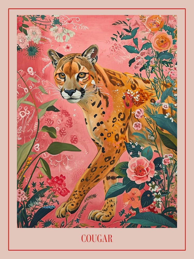 Floral Animal Painting Cougar 4 Poster