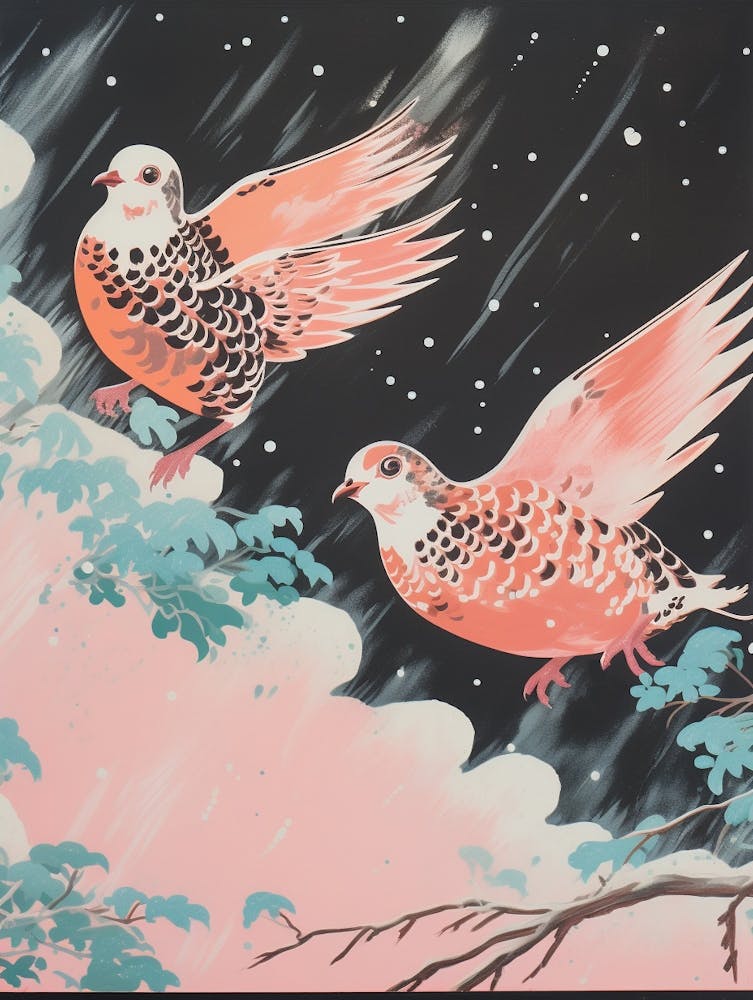 Vintage Japanese Inspired Bird Print Partridge 3