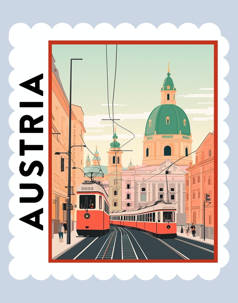 Austria 5 Travel Stamp Poster