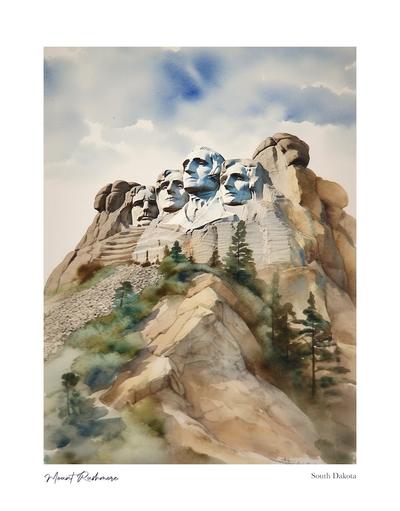 Mount Rushmore 1 Watercolour Travel Poster