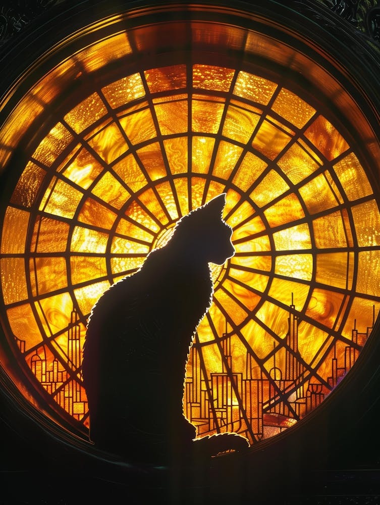 Cat In Stained Glass Window 11