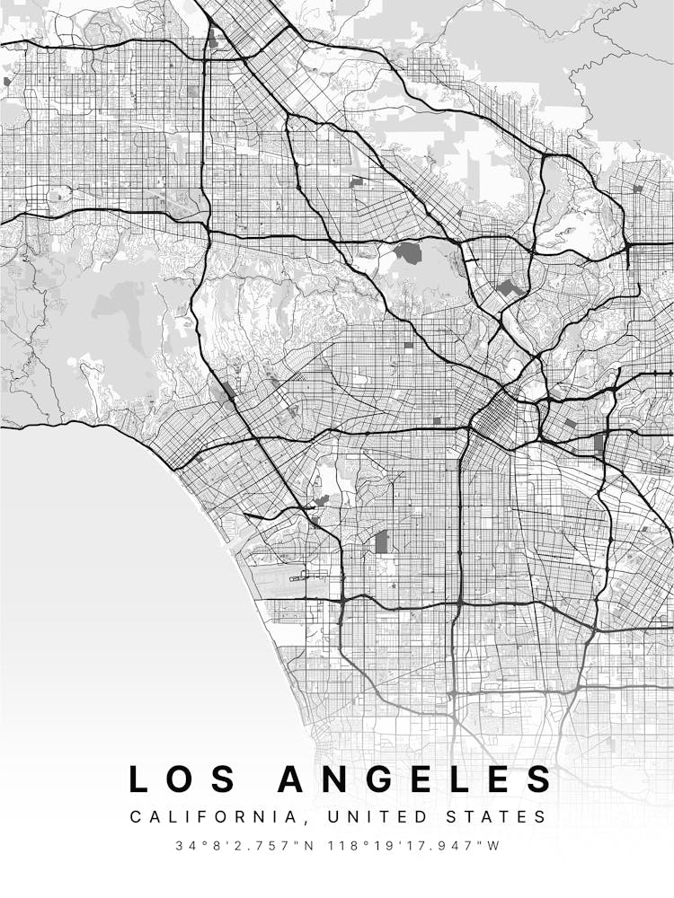 Los Angeles California USA White Map