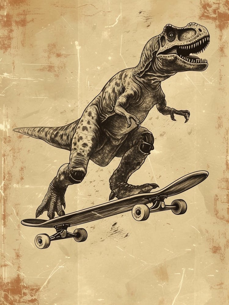 Dinosaure Plateosaurus Vintage Sur Un Skateboard 1