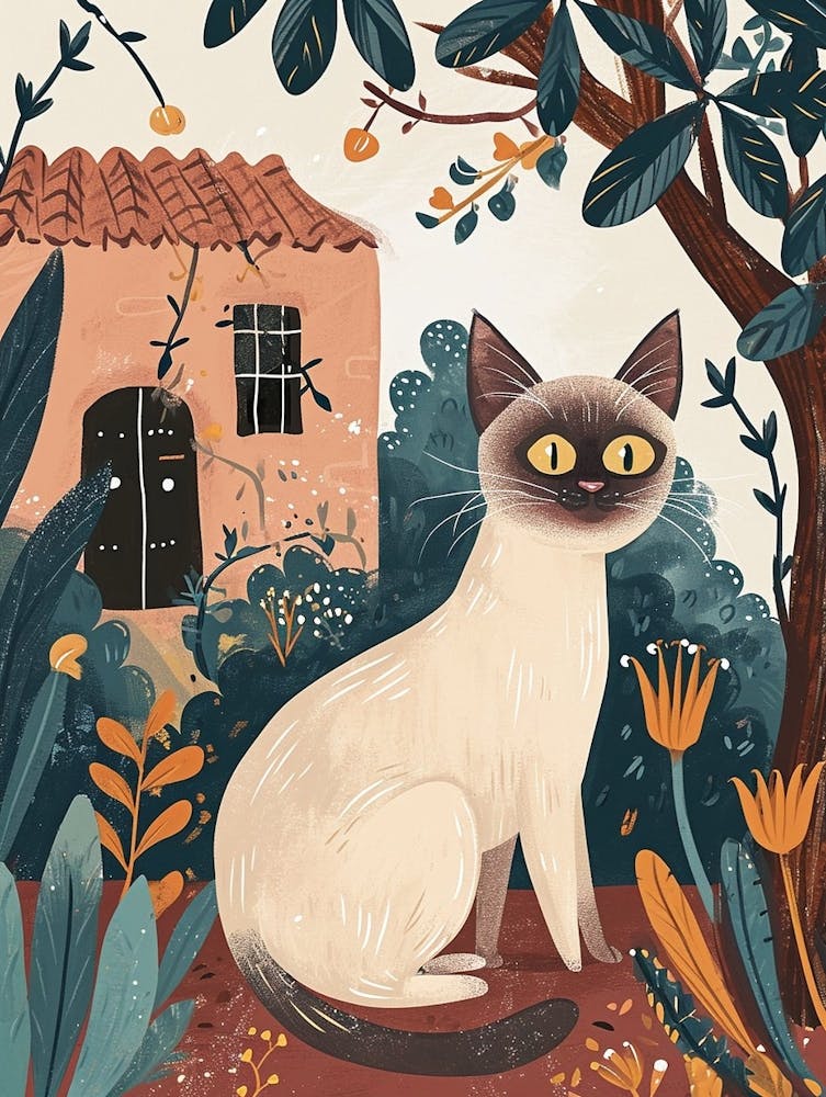 Burmese Cat Storybook Illustration 1