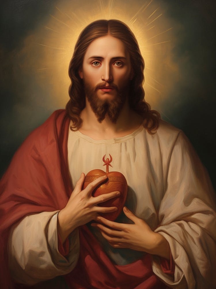 Sacred Heart Of Jesus, Oil On Canvas Portuguese School, 19th Century 002