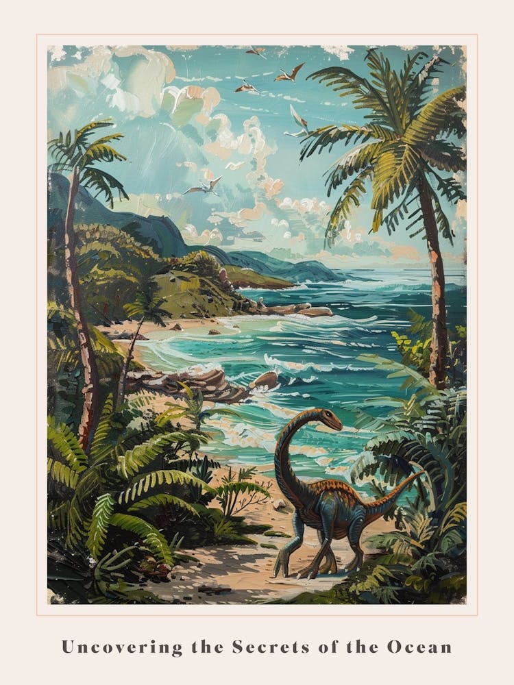 Dinosaur By The Sea Painting 2 Poster