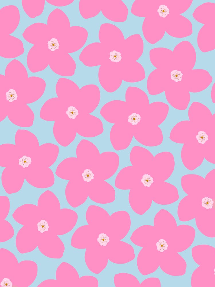 Retro Flower Pink And Blue