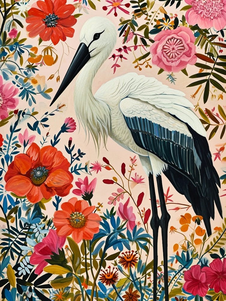 Blumen-Tiergemälde Storch 1