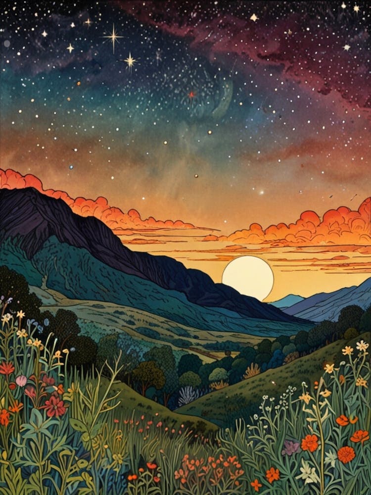 William Morris Sunset Over The Mountains