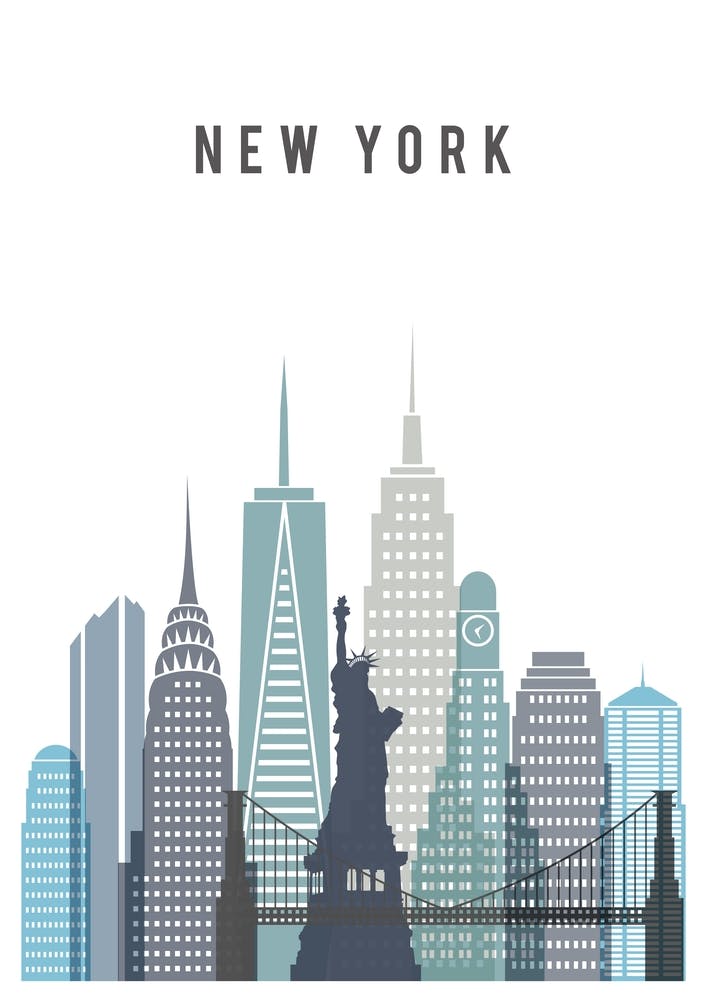 New York Skyline In Blue Nyc