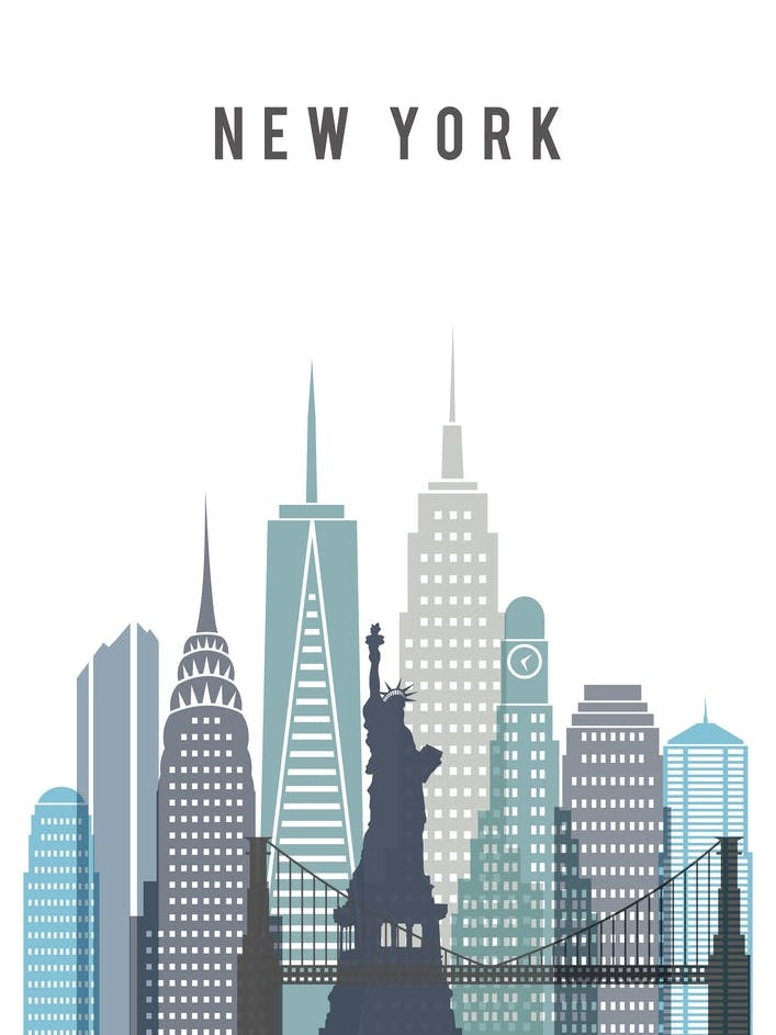 New York Skyline In Blue Nyc