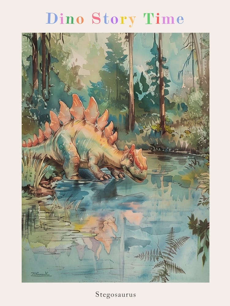 Stegosaurus Storybook Painting 3 Poster