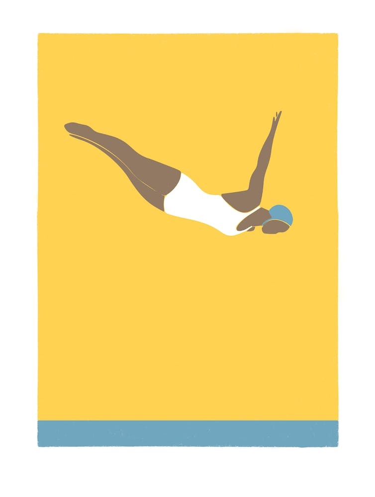 Art Deco Style diving woman in the ocean