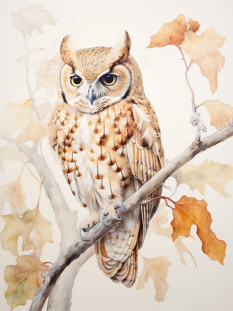 Vintage Bird Drawing Eastern Screech Owl 1