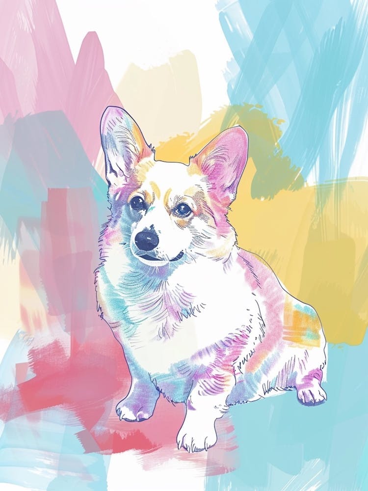 Pastel Watercolour Corgi Line Illustration 2