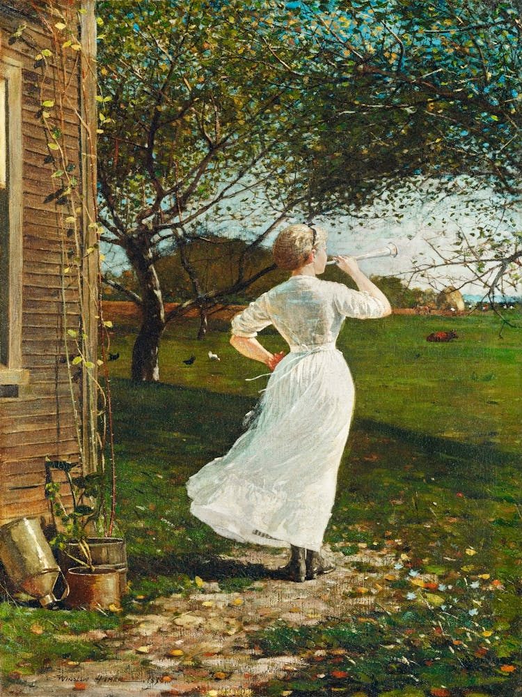 The Dinner Horn, Blowing The Horn At Seaside (1870), Winslow Homer