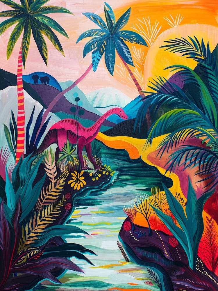 Abstract Colourful Dinosaur In The Jungle 1