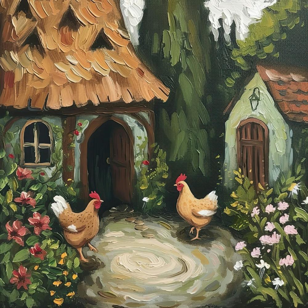 Cottage Chickens Fairycore Painting 4