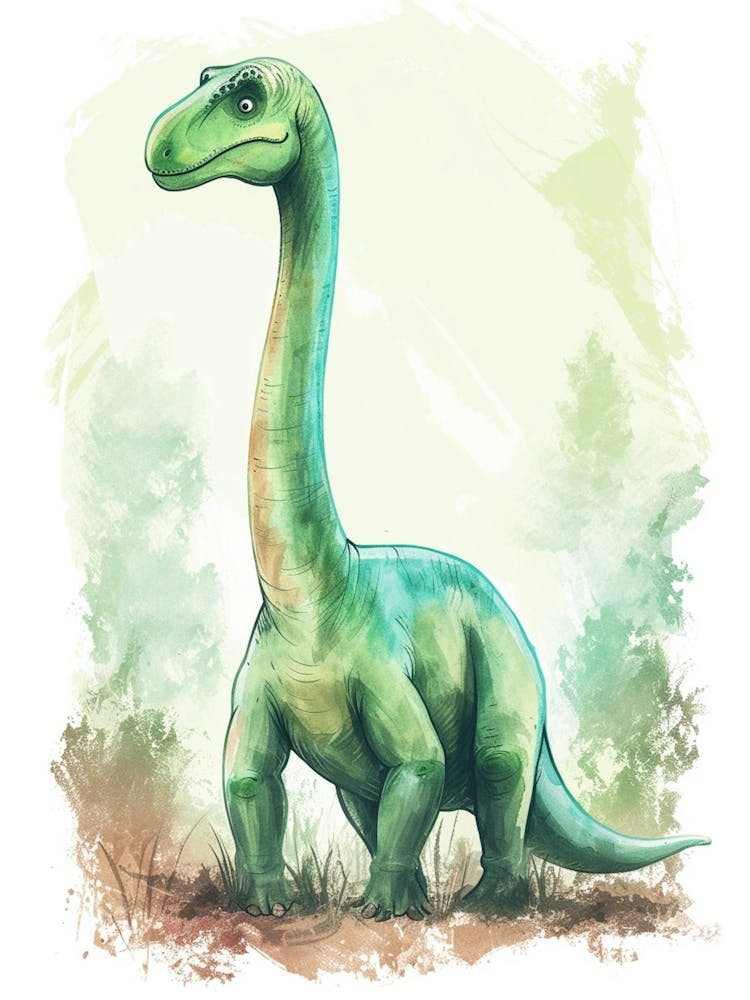 Süßer Brontosaurus Dinosaurier Aquarell 3