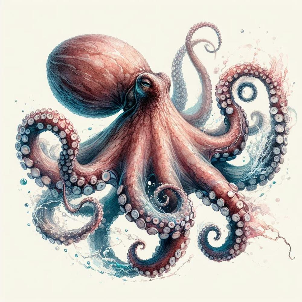 Sea Octopus In Motion, Sea Octopus Watercolour 4