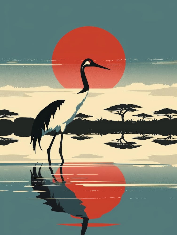 Crane At Sunset Canvas Print