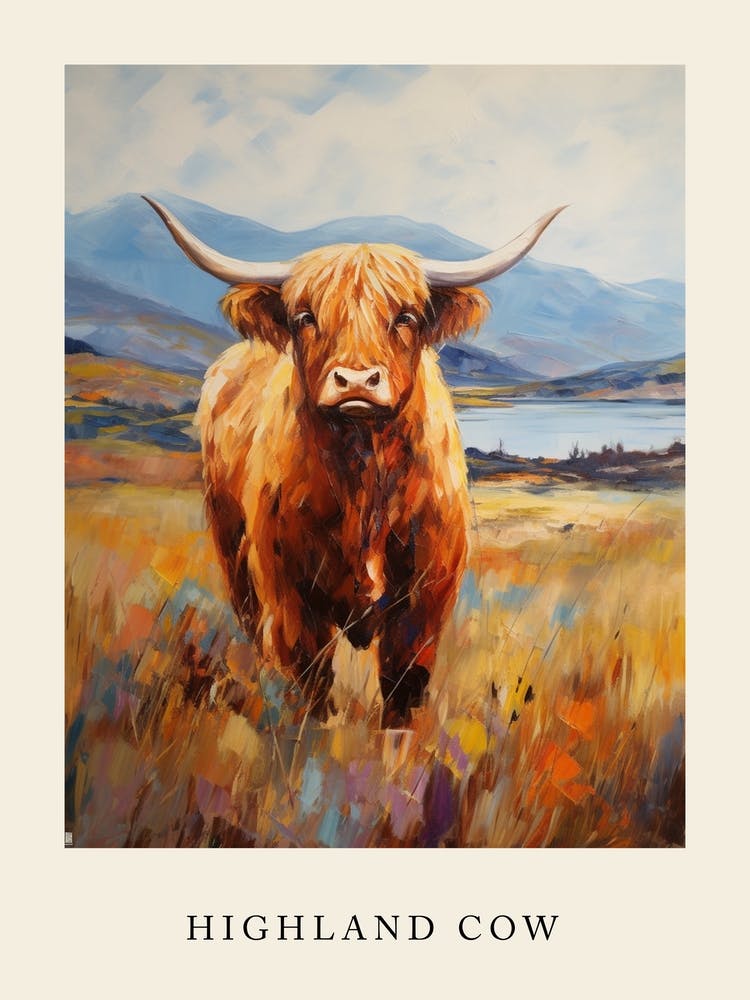 Colourful Impressionism Style Painting Of A Highland Cow Poster 3