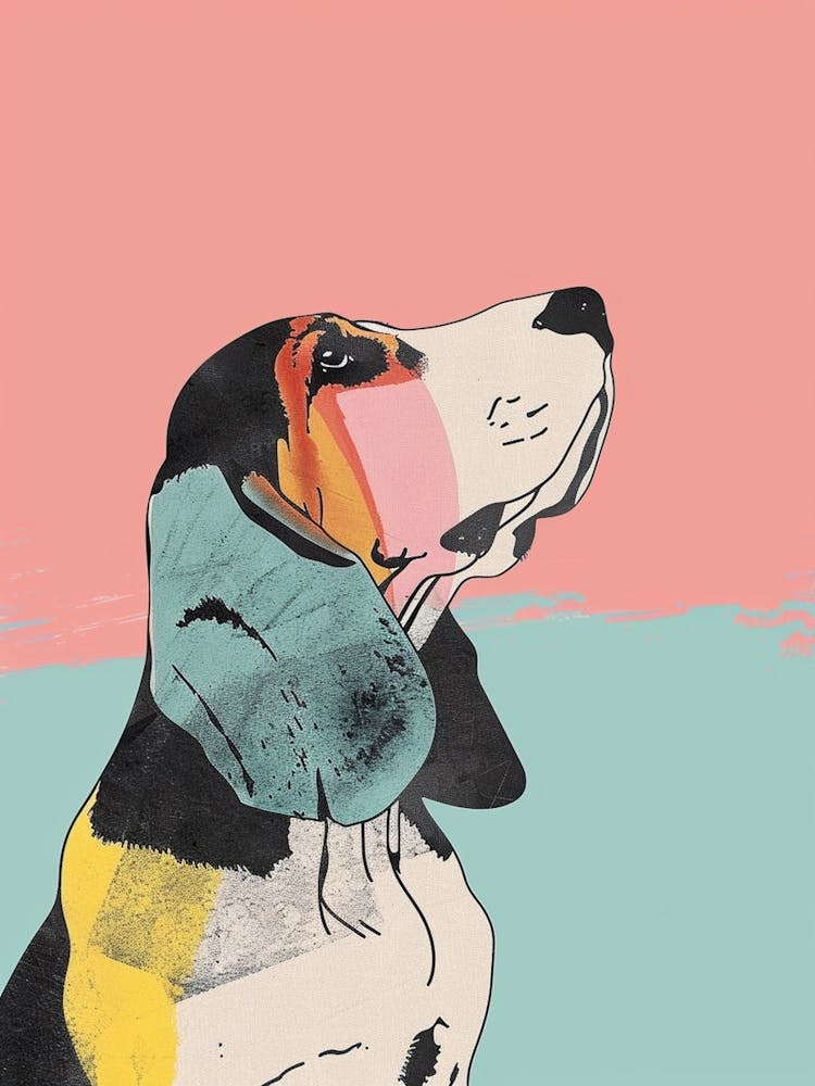 Basset Hound Dog Pastel Line Painting 2