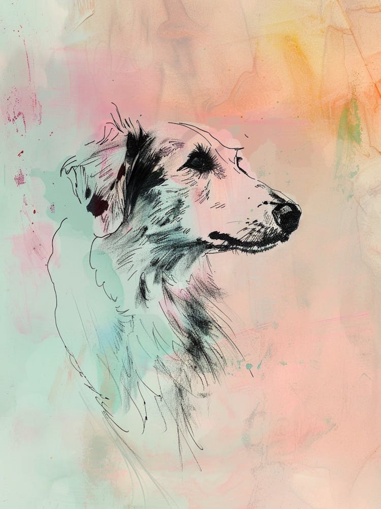 Borzoi Dog Pastel Line Watercolour Illustration  3