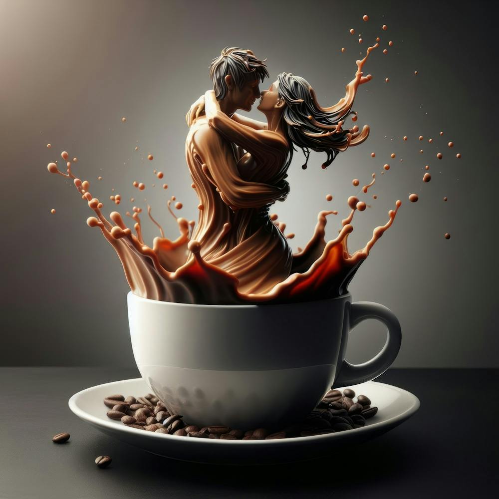 Couple Kissing In A Coffee Cup
