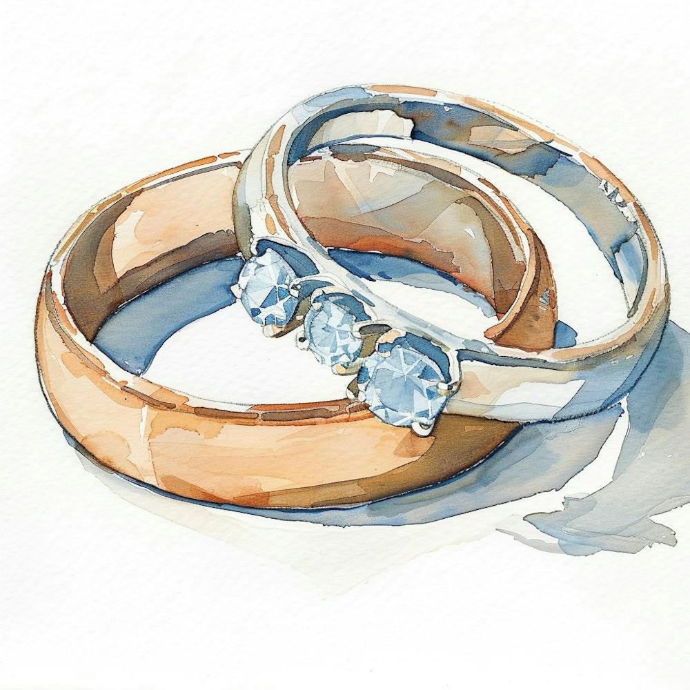 Watercolor Wedding Rings Close Up 17