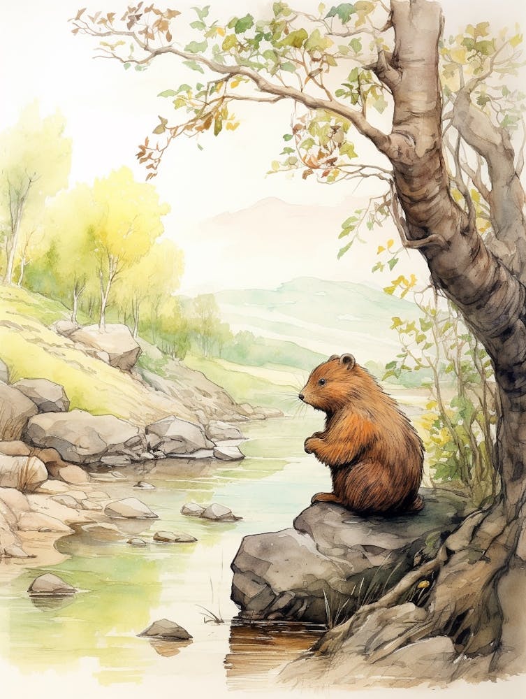 Märchen-Tier Aquarell-Biber 3