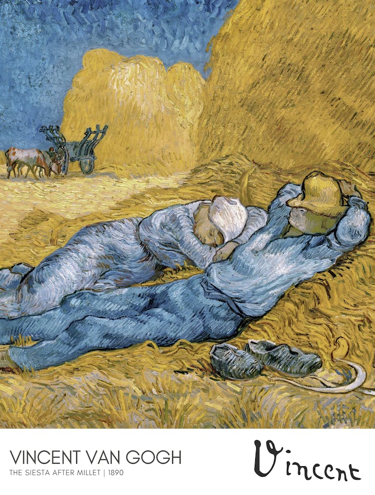 Vincent Van Gogh The Siesta After Millet - Van Gogh rural life artwork - Van Gogh farmer rest scene - inspired by Jean-François Millet