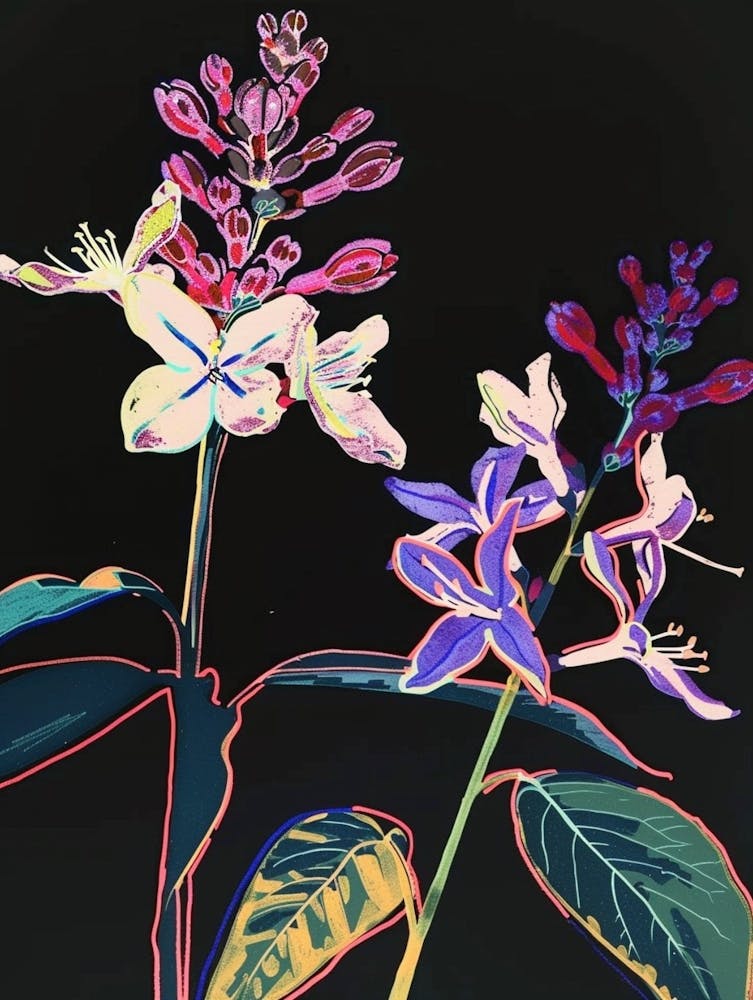 Neon Flowers On Black Lilac 1